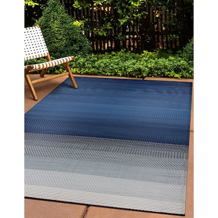 World Rug Gallery Contemporary Stripe Shade Reversible Recycled Plastic 3' X 5' Navy Outdoor Rug 6074NAVY3X5